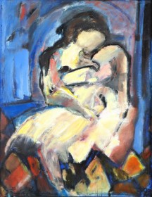 Steen Schack, oil on canvas, figure composition. 90x115 cm.