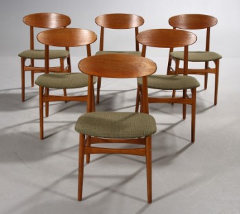 Dansk møbelproducent. Seks spisestole, bøgetræ og teaktræ (6)