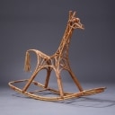 Kay Bojesen, attributed. The rocking giraffe made of bamboo, eyes made of beech wood, tail tassel made of bast
