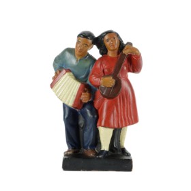 Figure of painted sandstone in the form of a couple playing music, mid-20th century