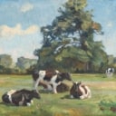 Troels Trier, oil on canvas, motif w/ cows (cd)