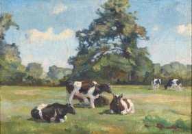 Troels Trier, oil on canvas, motif w/ cows (cd)