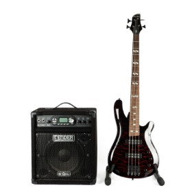 Electric bass guitar. Harley Benton B-450 progressive series and Fender bass amplifier B-dec 30. (2)