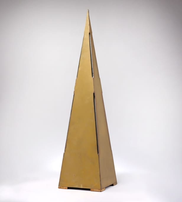 Pyramid-shaped brass floor lamp