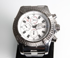 Breitling 'Super Avenger'. Men's steel chronograph with white dial, 2010