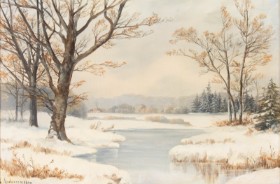 A. Andersen-Lundby. Vinderdag i skovens udkant. Olie på plade