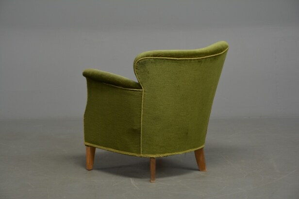 To lænestole, grøn velour / rosa uldstof, 1950'erne (2)