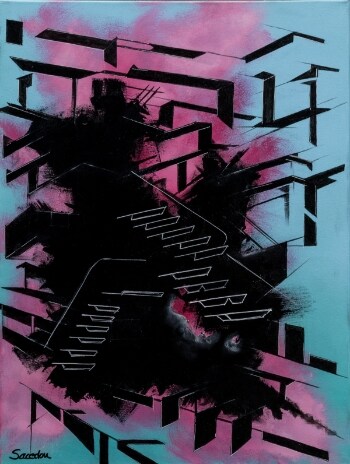 Sacedon, komposition, akryl på lærred