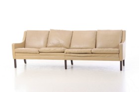 Danish furniture design. Four-person sofa, white leather, 1960-70s