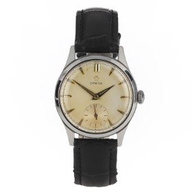 Omega. Vintage men's watch in steel with bright dial with separate second hand, approx. 1952