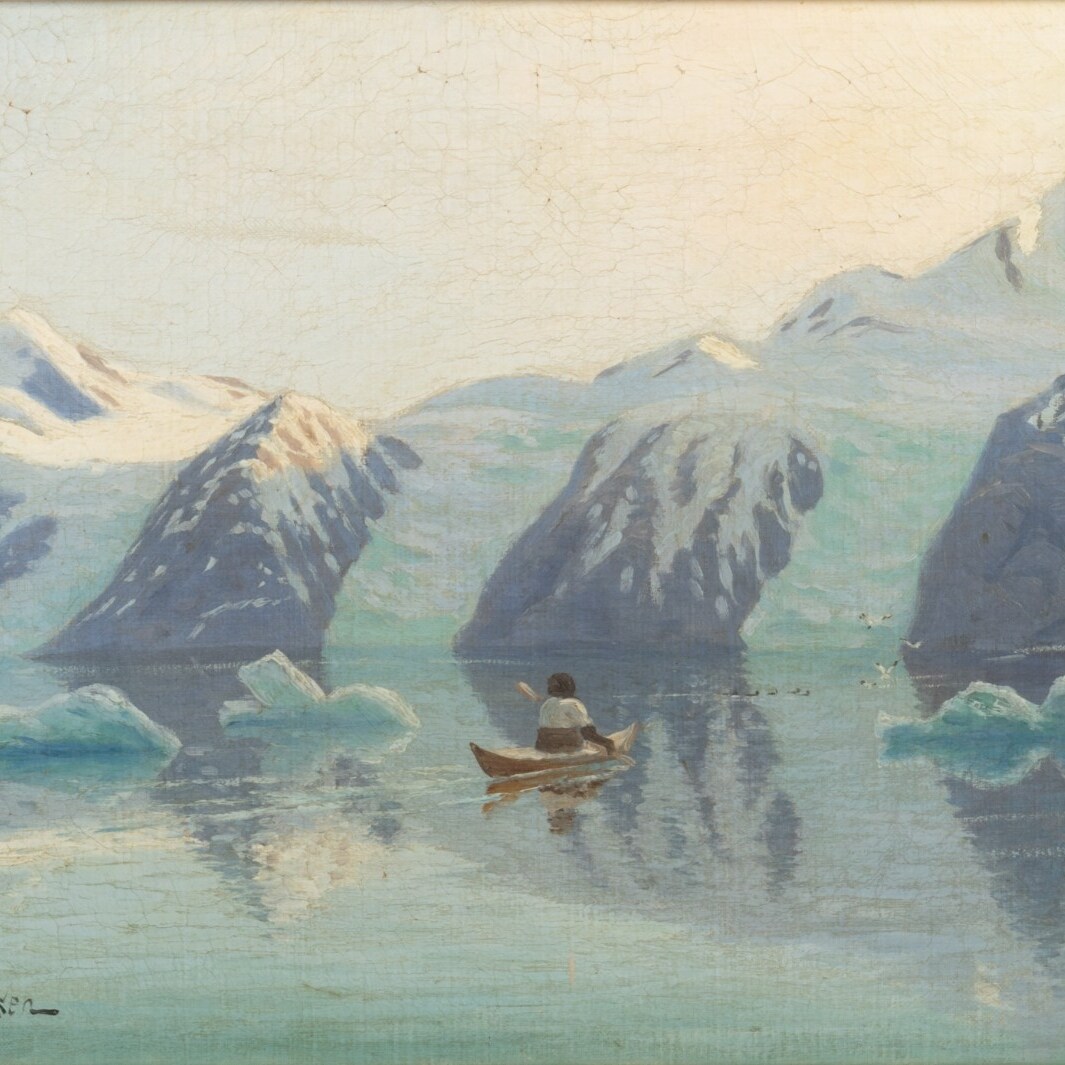 Andreas Riis Carstensen. Grøndlands fjordparti, olie | Lauritz.com