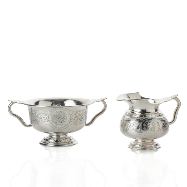 A. Michelsen. Silver sugar bowl and creamer (2)