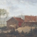 Ubekendt kunstner, 1800-tallet: Landskab med huse