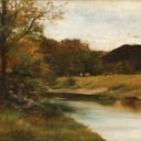 Unknown artist. Stream with fishing children