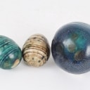 Three ceramic eggs with light, green and blue glaze (3)