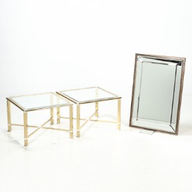 Espe Furniture. A pair of lamp tables and a mirror. (3)