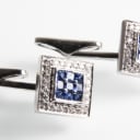 Pair of white gold cufflinks with diamonds and sapphires (2)