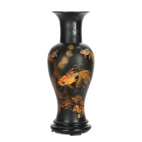 Vietnamese 'Yenyen' floor vase, decorated with goldfish on a black ground, 1900s