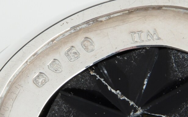 Engelsk George III sennepskrukke af sterlingsølv, anno 1805