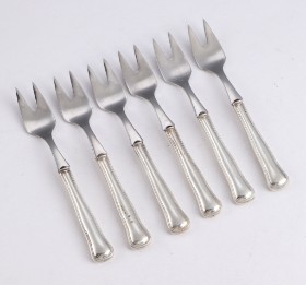 Carl M. Cohr, 'Dobbeltriflet', cold cut forks with silver handles (6)