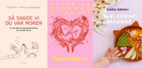 'Hjertebarn' af Cathrine W. Wichmand, 'Fra mælkekind til madøre - Nem fingermad til baby' af Signe Severin & Karlas køkken og 'Så sagde vi du var moren' af Majbritt Maria Lundgaard (3)