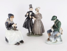 Royal Copenhagen:  Tre figurer af polycromt dekoreret porcelæn (3)