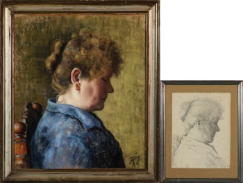Ubekendt kunstner. Portræt af en kvinde i profil samt forstudie hertil (2)
