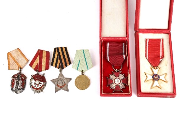 A large collection of primarily Russian and Polish medals and badges