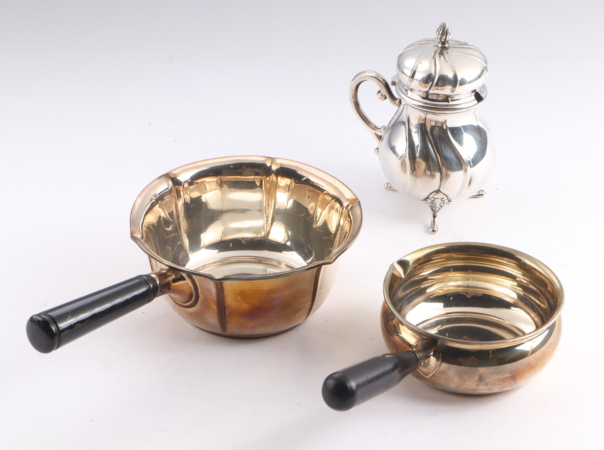 Cohr et al. Two silver butter dishes and mustard jar. (3)
