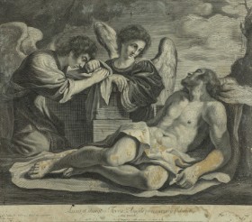 Nicolas Pitau, efter Giovanni Francesco Barbieri. ‘Luxit et elanguiet Terra...’, englene sørger over den døde Kristus, 1668