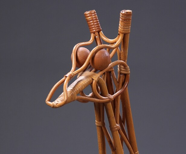 Kay Bojesen, attributed. The rocking giraffe made of bamboo, eyes made of beech wood, tail tassel made of bast