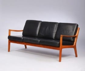 Ole Wanscher. Tre pers. sofa i sort læder, model 'Senator'