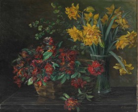 Emmy Thornam (1852-1935): Arrangement with flower vases. Approx. 1880-90.