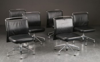 Antonio Citterio for Vitra. Sæt på seks stole/kontorstole model AC2, sort læder. (6)