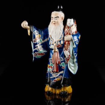 Kinesisk figur af vismand med barn