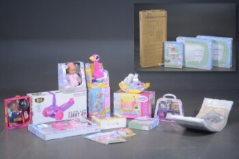 Mami Baby, Baby Born, Cloudberry Castle m.m. Samling legetøj bl.a. dukke effekter, plysdyr m.m.