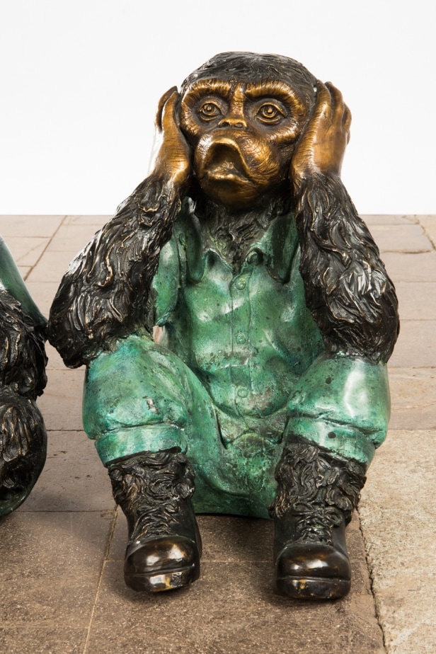 Skulpturer/figurer, de 3 vise aber, 'Ikke høre, ikke se, ikke tale'-aberne, bronze (3)