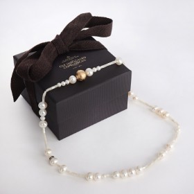 Ole Lynggaard. Pearl necklace with ball lock in 14 kt. red gold (2)