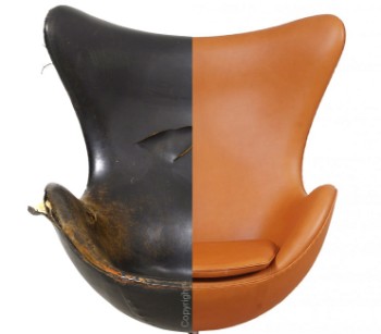 Ombetrækning af Arne Jacobsen ægget stol i anilin læder