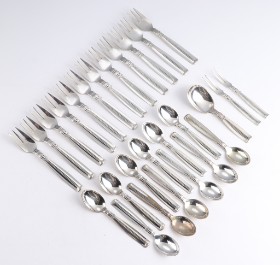 Horsens Silverware Factory, 'Lotus', cake forks, coffee spoons, etc. of silver (27)