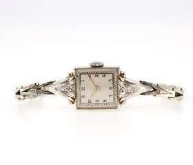 Diamond wristwatch of 14 kt. white gold, 19.5 g.