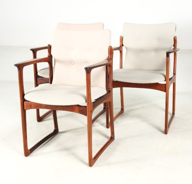 Vamdrup furniture factory. Set of six rosewood armchairs with med ...