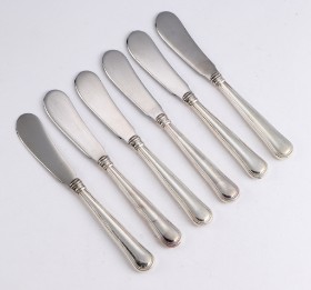 W. & S. Sørensen, 'Double fluted', butter knives with silver handles (6)