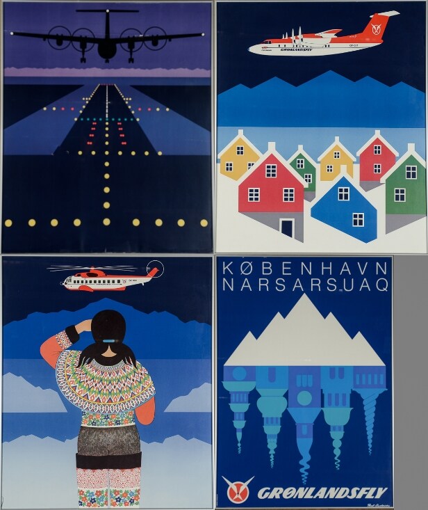 Poul Andersen. Grønlandsfly København/Narsarsuaq samt tre diverse plakanter med motiver fra Grønland. (4).