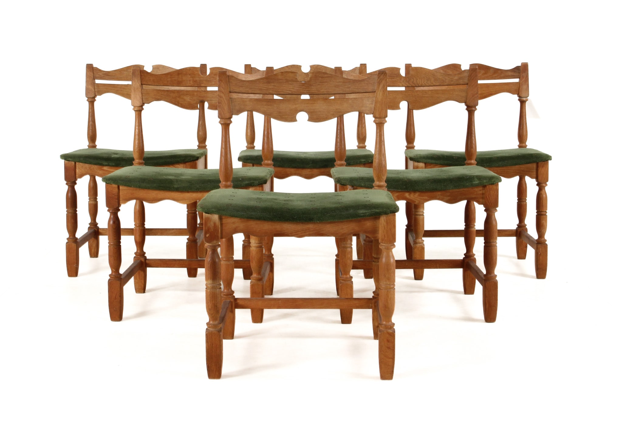 Danish furniture manufacturer. Dining chairs, oak, 1960s (6)