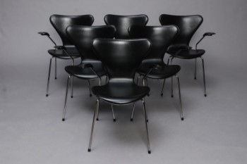 Arne Jacobsen, seks spisestuestole model ’syver’ med arm