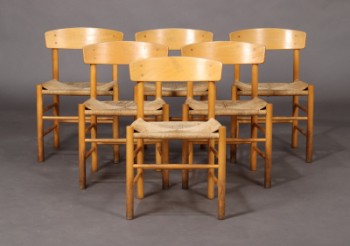 Børge Mogensen. Et sæt på seks Folkestole, shakerstole/ spisestole, model J39 (6)
