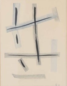 Robert Jacobsen: (1912-1993): Konkret Komposition. Pastel på papir. 1958.