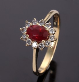 Sixtus Thomsen & Son. Ruby and diamond rose ring of 14 kt. gold