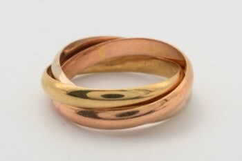 Ring af 14 kt. guld, rosa guld og hvidguld, str. 53